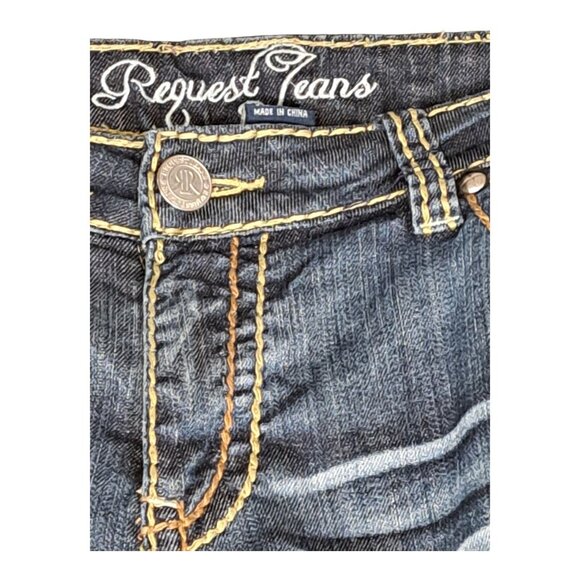 Y2K Request Express Womens Denim Bootcut Jeans 19/38 Denim Dark Wash (FLAW) - Picture 4 of 16